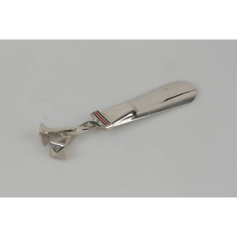 GUCCI Vintage Silver Metal SHOE HORN Enameled Stripes at