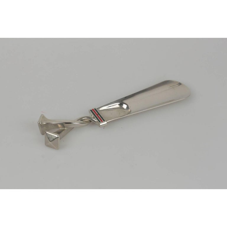 GUCCI Vintage Silver Metal SHOE HORN Enameled Stripes at 1stDibs