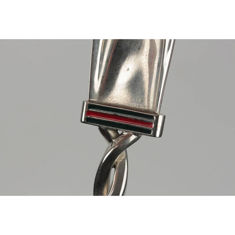 GUCCI Vintage Silver Metal SHOE HORN Enameled Stripes at