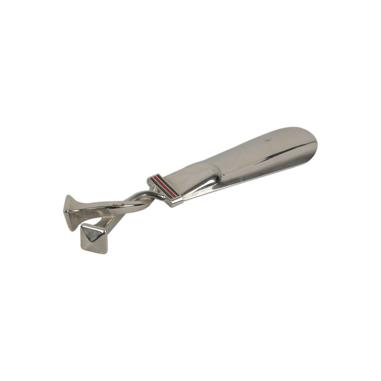 GUCCI Vintage Silver Metal SHOE HORN Enameled Stripes at