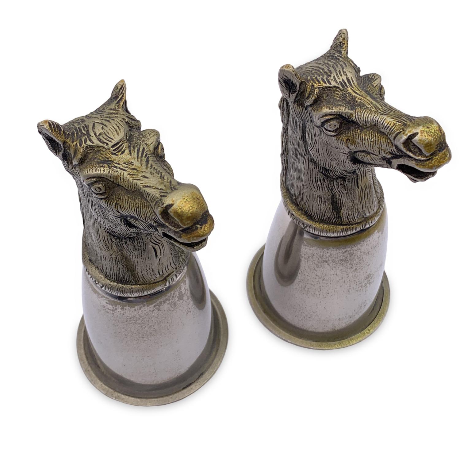 Gucci Vintage Silver Plated Metal Set of 2 Horse Head Cup In Good Condition In Rome, Rome