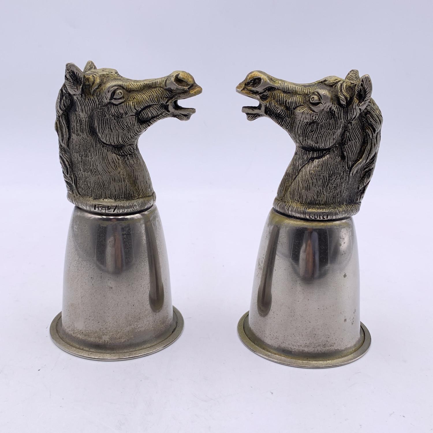 Gucci Vintage Silver Plated Metal Set of 2 Horse Head Cup 4