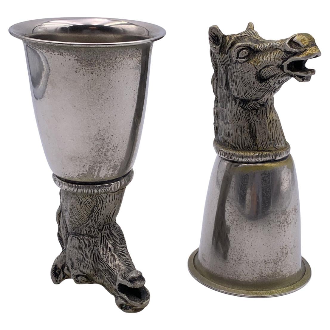 Gucci Vintage Silver Plated Metal Set of 2 Horse Head Cup