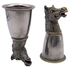 Set di 2 tazze con testa di cavallo in metallo placcato argento Gucci Vintage