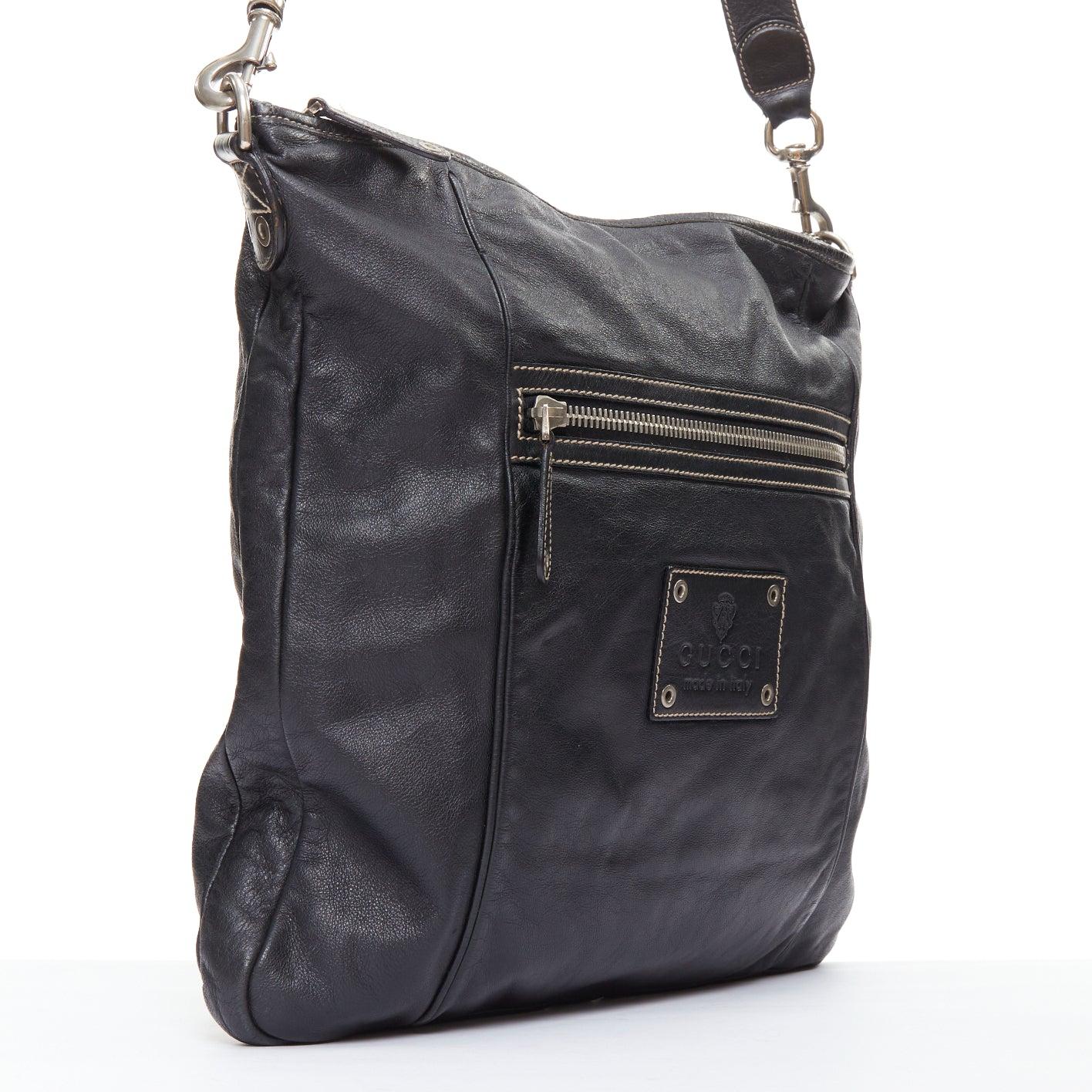 Black GUCCI Vintage Sima black leather crest logo crossbody bag