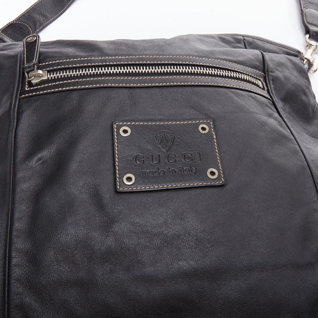 GUCCI Vintage Sima black leather crest logo crossbody bag 1