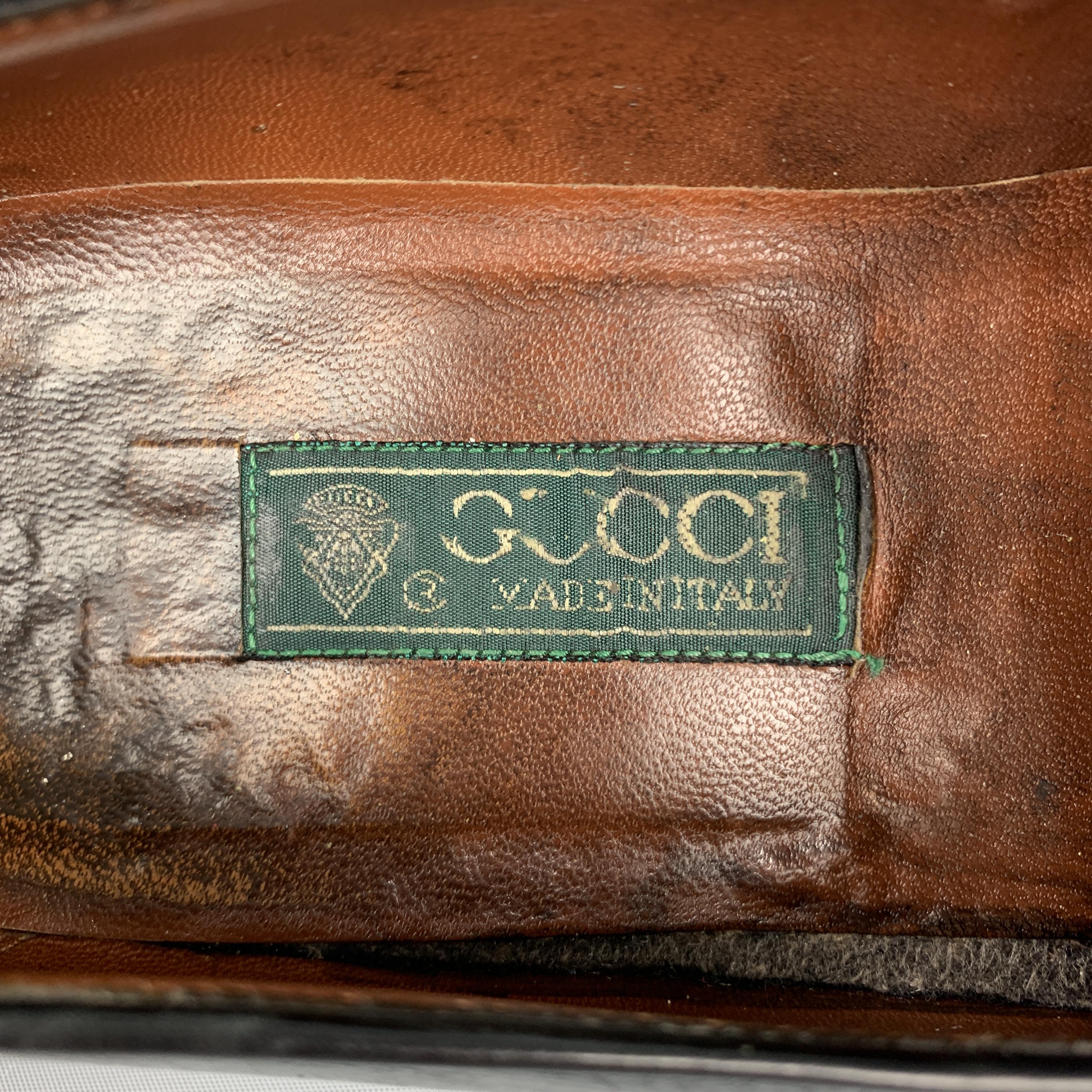 GUCCI Vintage Größe 10::5 schwarzes Leder gestreiftes Gurtband Horsebit Loafer Herren