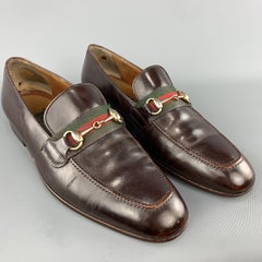 GUCCI Vintage Size 10.5 Brown Leather Striped Webbing Horsebit Loafers