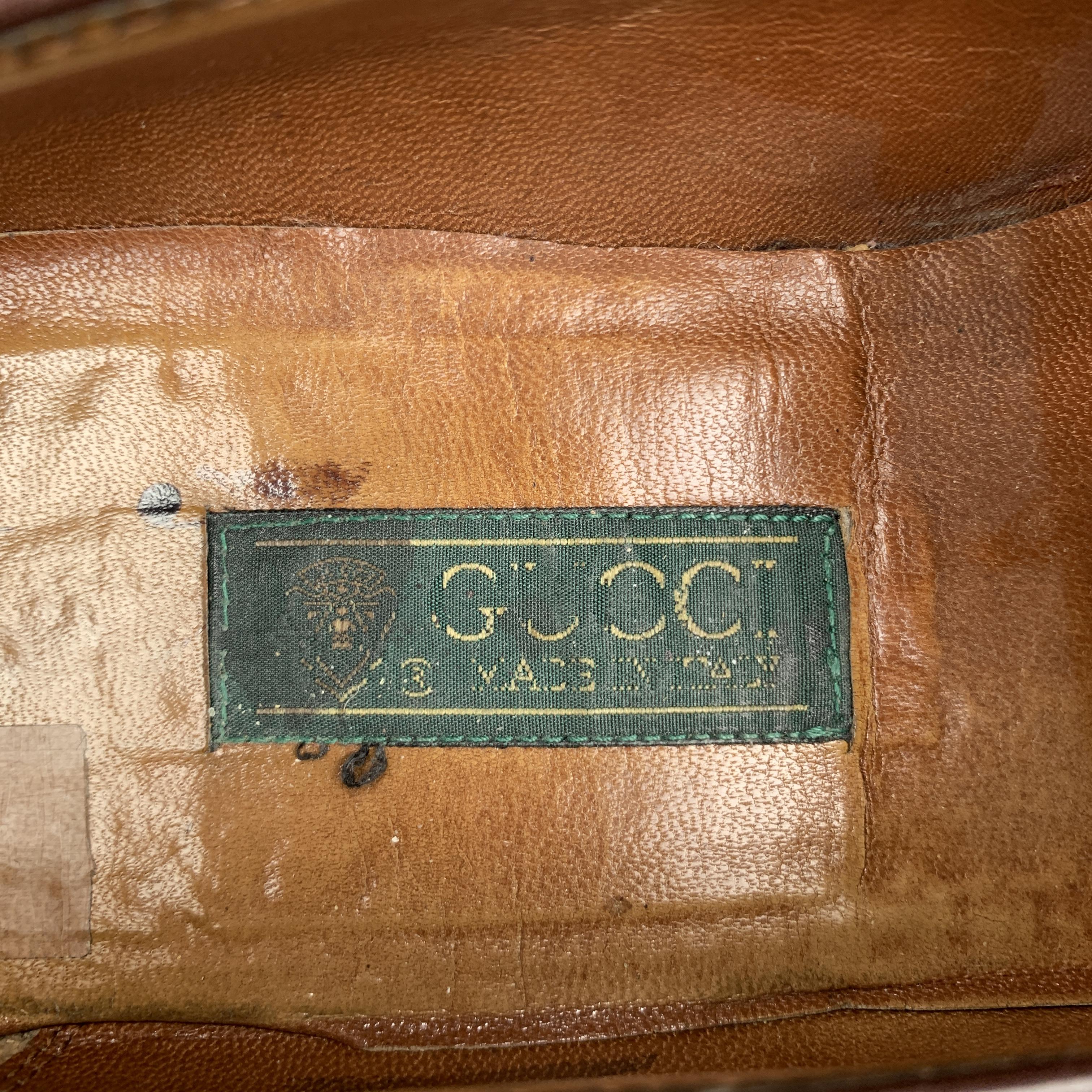 Men's GUCCI Vintage Size 10.5 Brown Leather Striped Webbing Horsebit Loafers