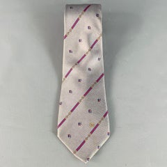 GUCCI Vintage Slate Grey Red Horsebit Diagonal Stripe Silk Tie