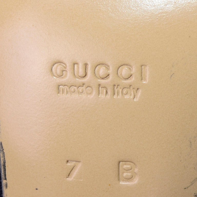 Gucci Vintage Slingback Black Leather & Canvas Heels Shoes 7b For Sale 6