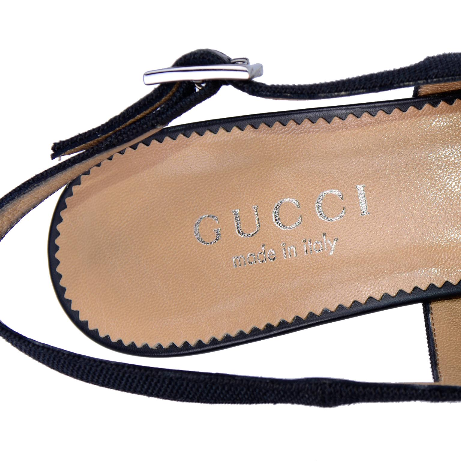 Gucci Vintage Slingback Black Leather & Canvas Heels Shoes 7b 1