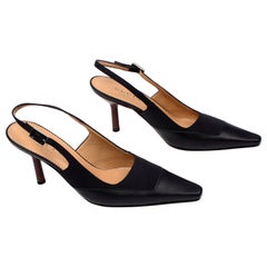 Gucci Vintage Slingback Schuhe mit Absatz aus schwarzem Leder und Segeltuch 7b