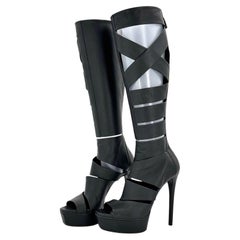 Gucci Vintage SS2010 Helena Babylon Cutout Bondage-Kniehohe Plateau-Stiefel 36,5