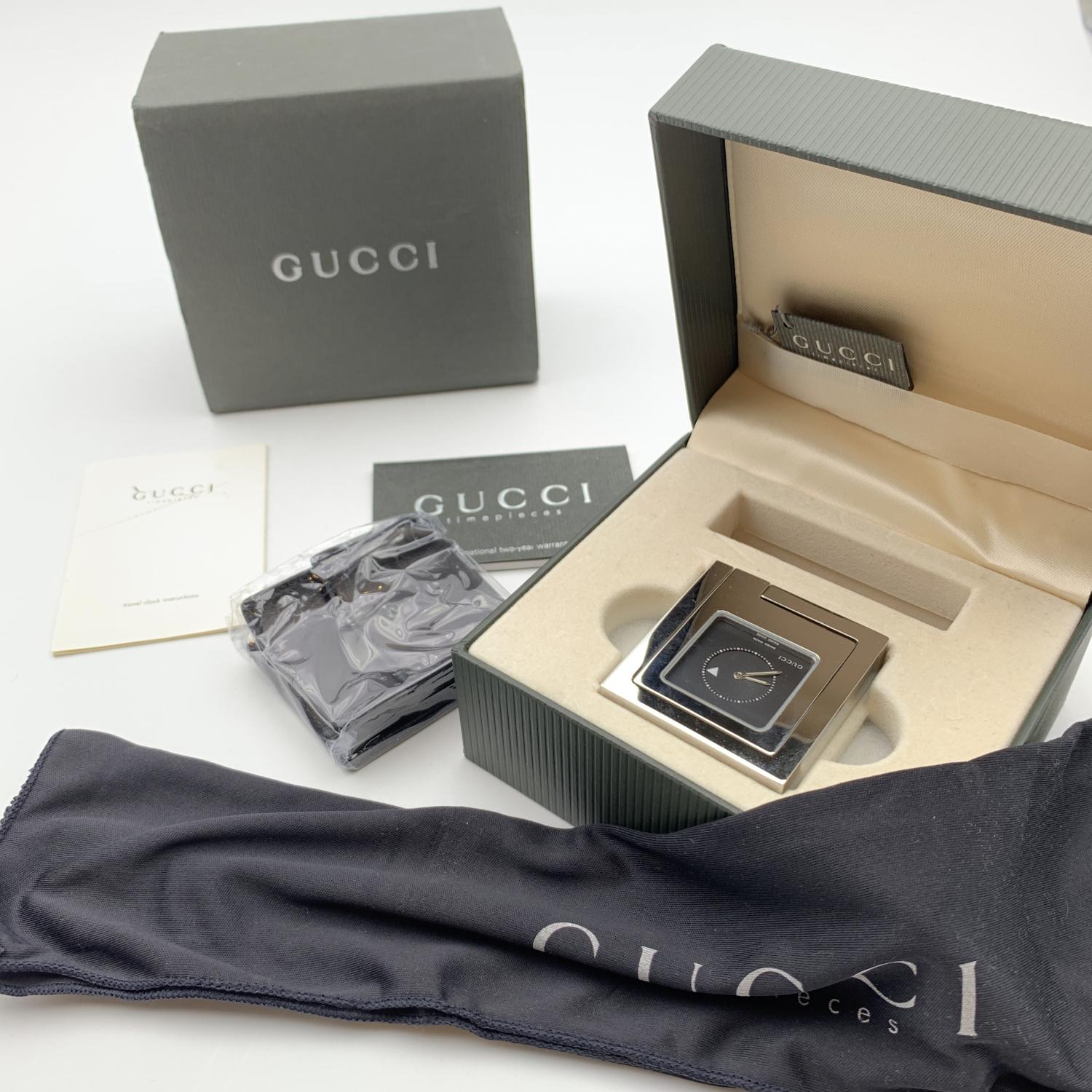 Gucci Vintage Stainless Steel Desk Table Travel Alarm Clock 0830 In Excellent Condition In Rome, Rome