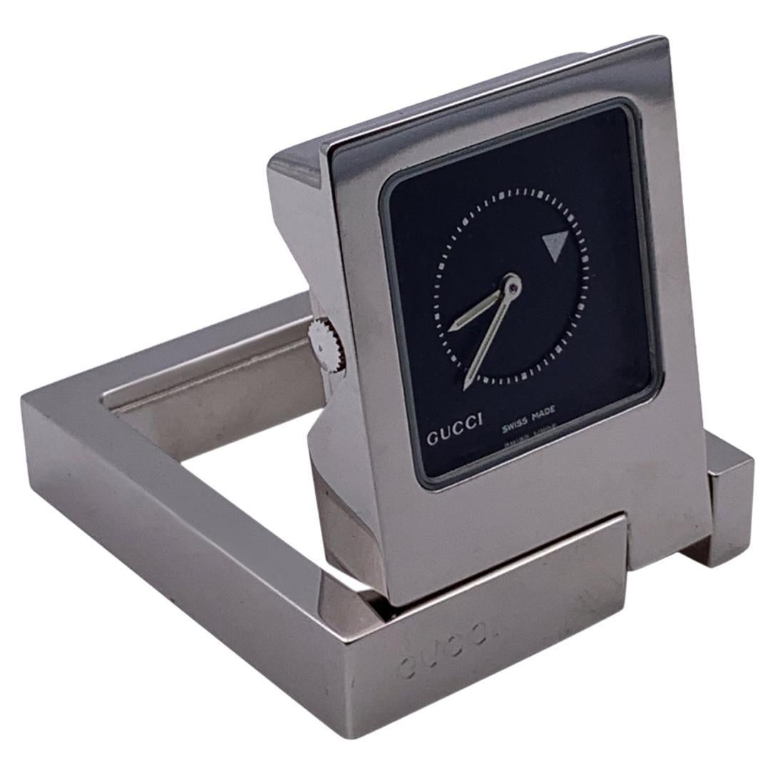 Gucci Vintage Stainless Steel Desk Table Travel Alarm Clock 0830