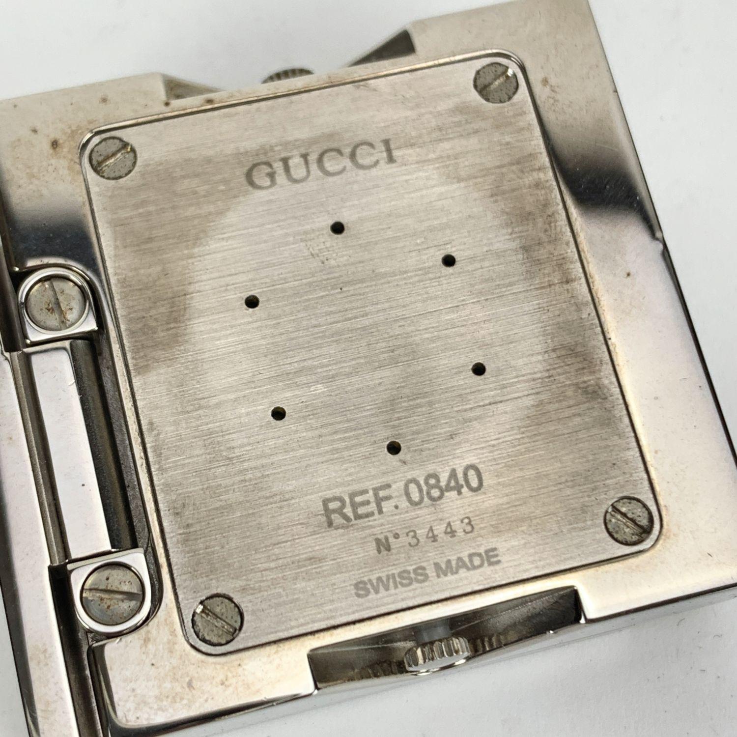 Gray Gucci Vintage Stainless Steel Desk Table Travel Alarm Clock 0840
