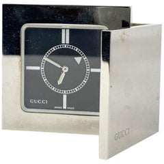 Gucci Vintage Stainless Steel Desk Table Travel Alarm Clock 0840