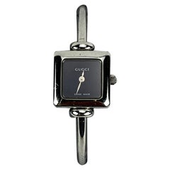 Gucci Vintage Stainless Steel Mod 1900 L Bangle Wrist Watch Black Dial