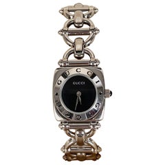Gucci Vintage Stainless Steel Mod 6400 L Wrist Watch Black Dial