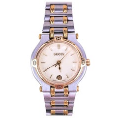 Gucci Vintage Stainless Steel Mod 9000 L Ladies Wrist Watch White Dial