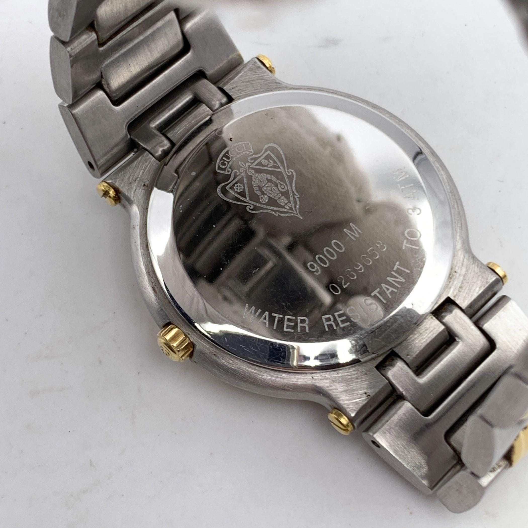 Gucci Vintage Stainless Steel Mod 9000 M Wrist Watch Black Dial 1