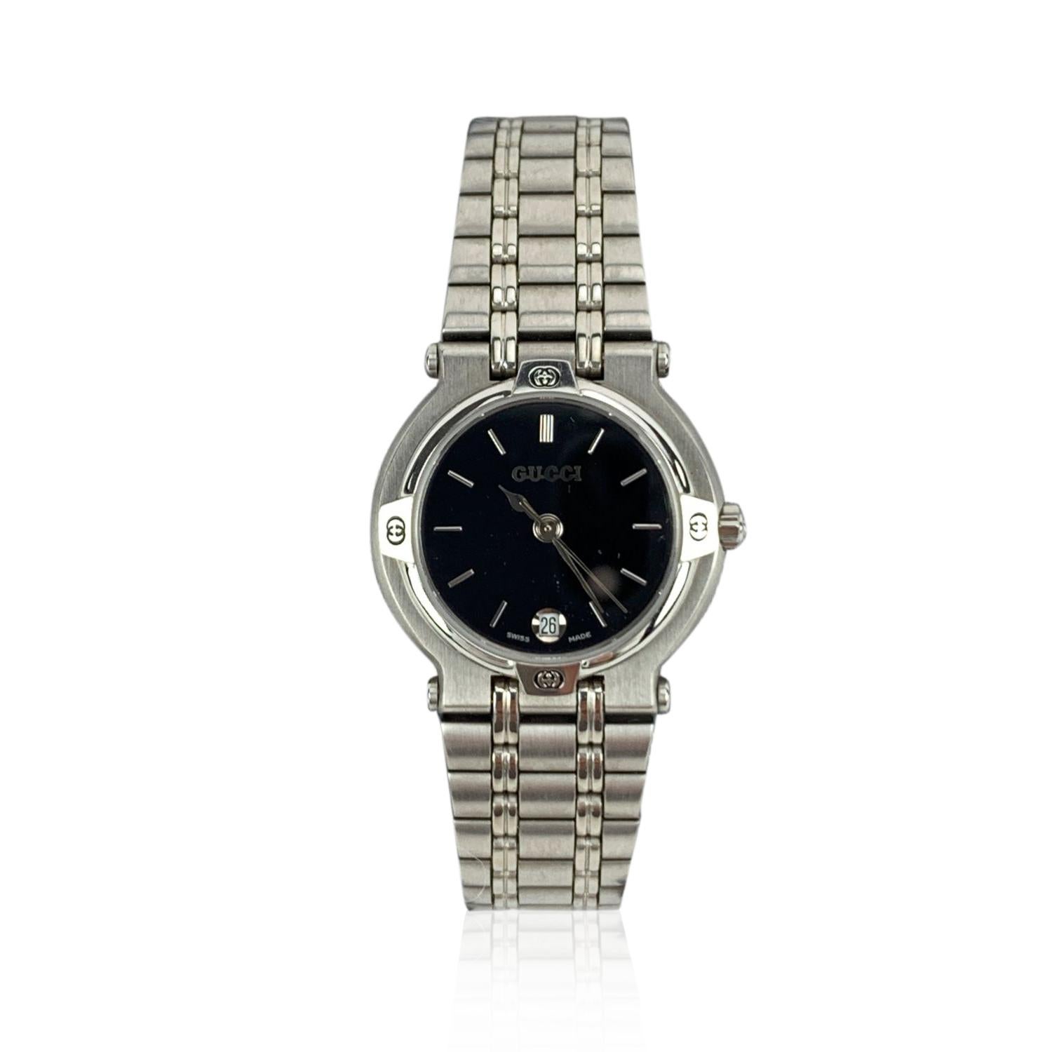 Gucci Vintage Stainless Steel Mod 9100 L Wrist Watch Black Dial 5