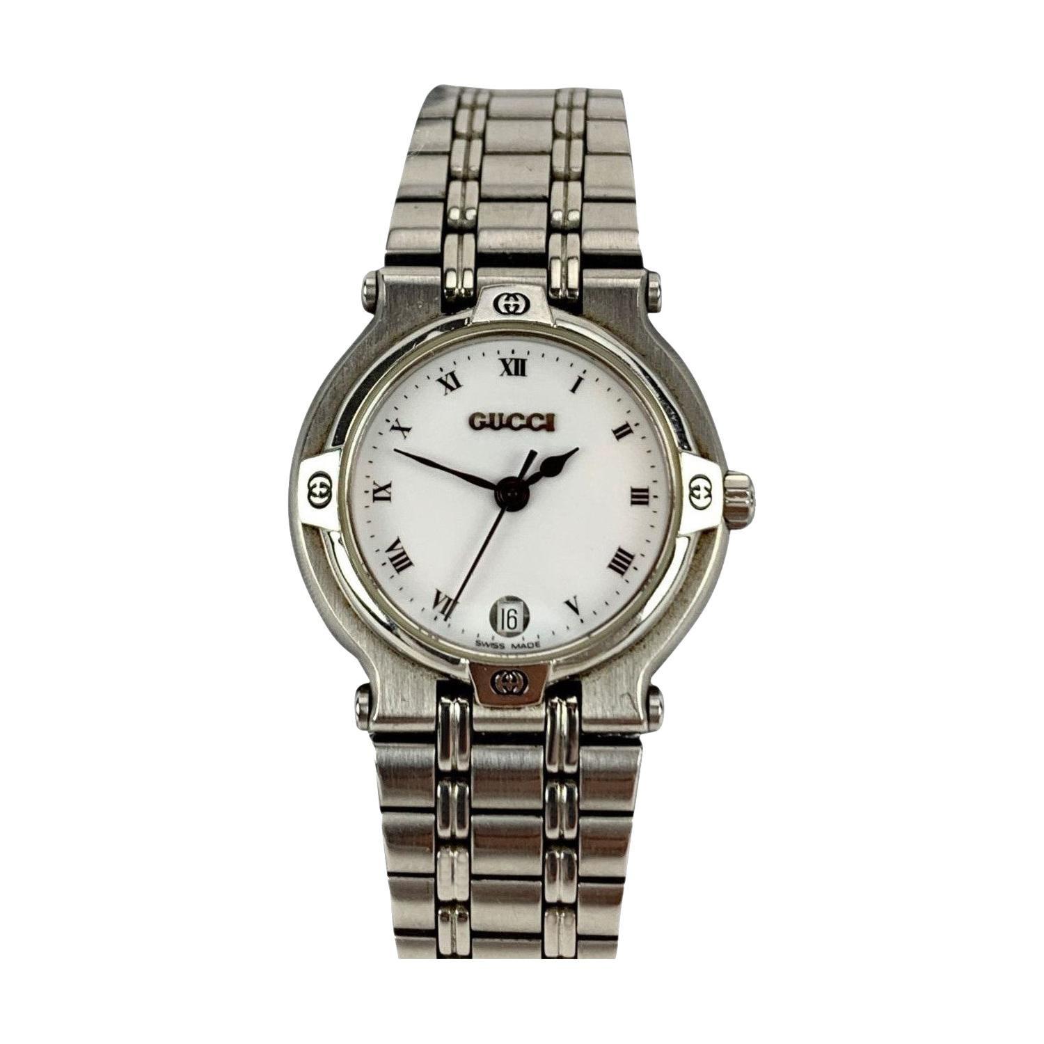 Gucci Vintage Stainless Steel Mod 9100 L Wrist Watch White Dial