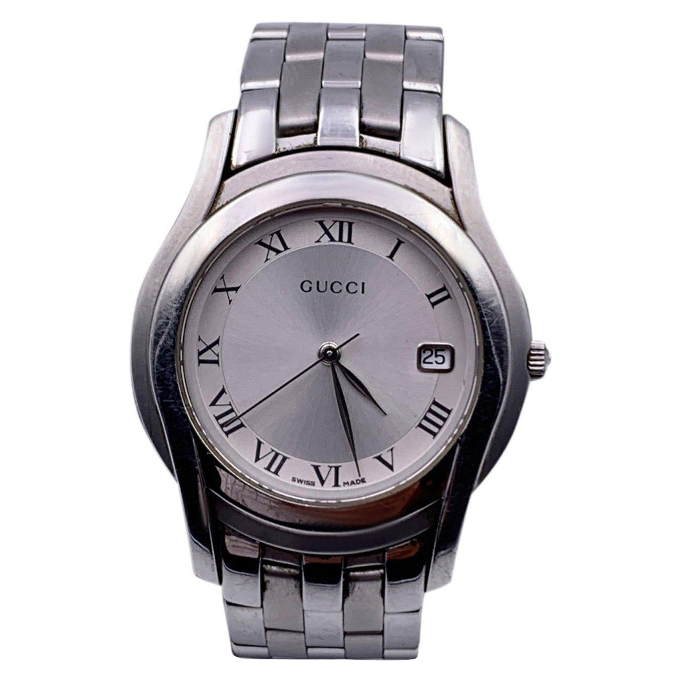 Gucci Vintage Stainless Steel Unisex Wrist Watch Mod. 5500 M Silver