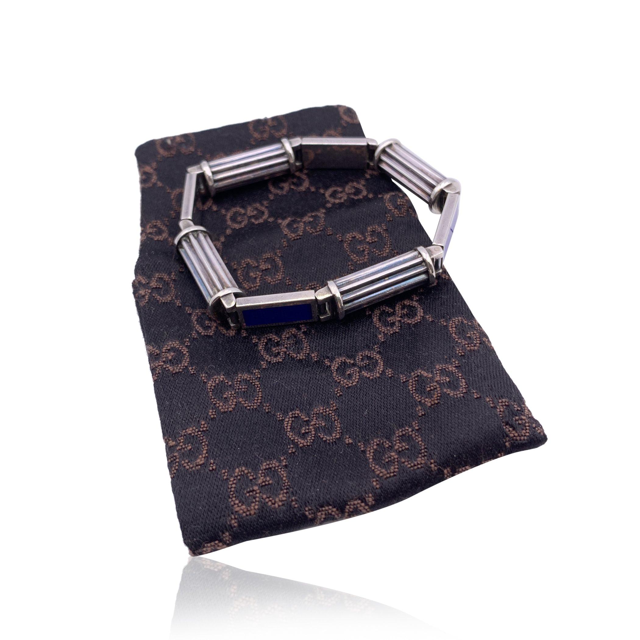 Gucci Vintage Sterling Silver 925 Blue Enamel Bracelet Bangle In Excellent Condition In Rome, Rome