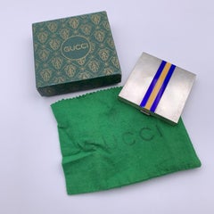 Gucci Vintage Sterling Silver Enamel Stripes Powder Compact Mirror