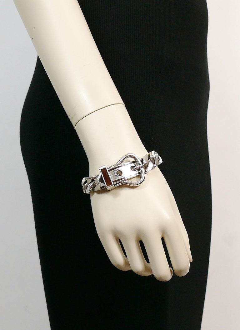 Gucci Vintage Sterling Silver Iconic Buckle Bracelet For Sale at