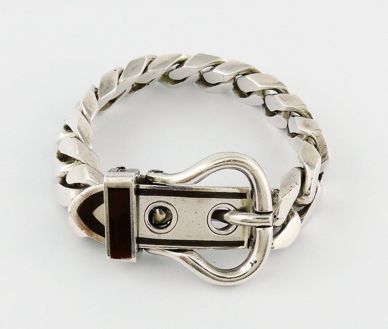 Gucci Vintage Sterling Silver Iconic Buckle Bracelet For Sale at 1stdibs