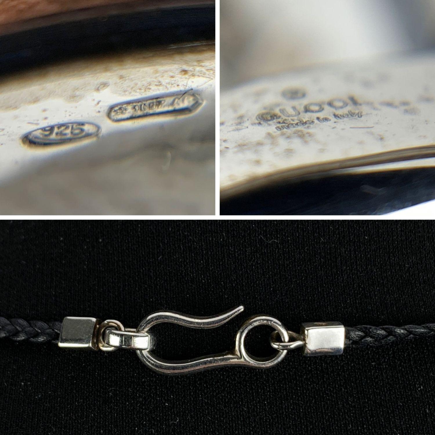 Gucci Vintage Sterling Silver Pendant Unisex Leather Necklace In Excellent Condition In Rome, Rome