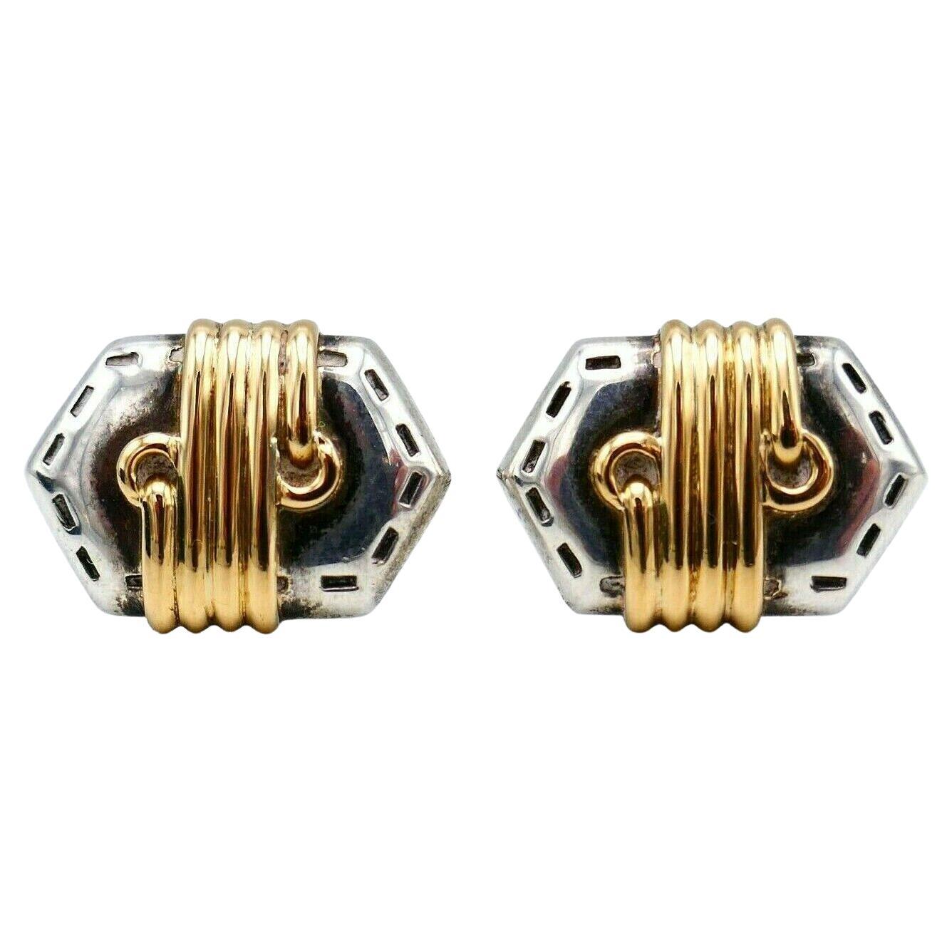 Gucci Vintage Sterling Silver Yellow Gold Cufflinks with Original Box