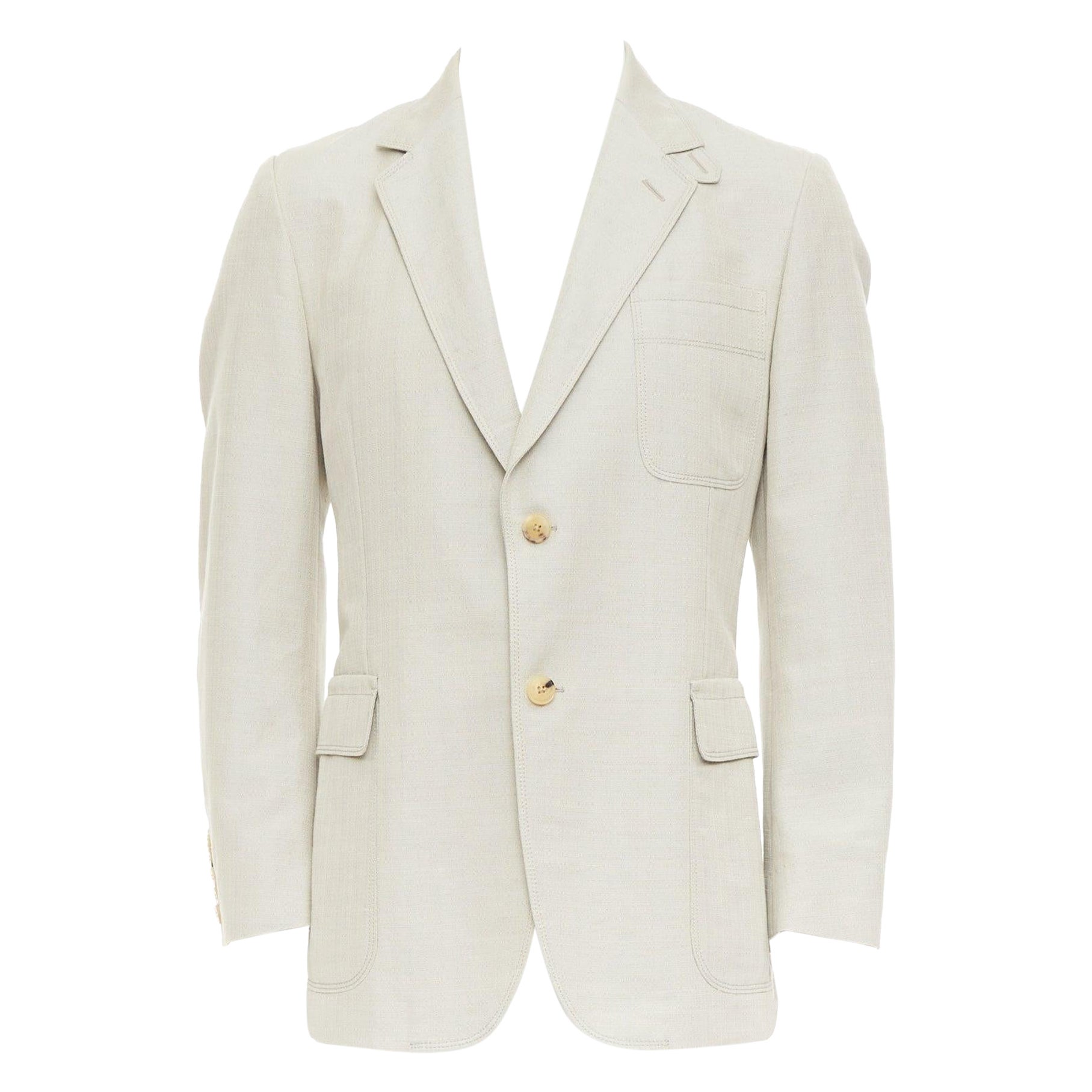 GUCCI Vintage stone cotton mohair single breasted pocket blazer jacket IT52 L