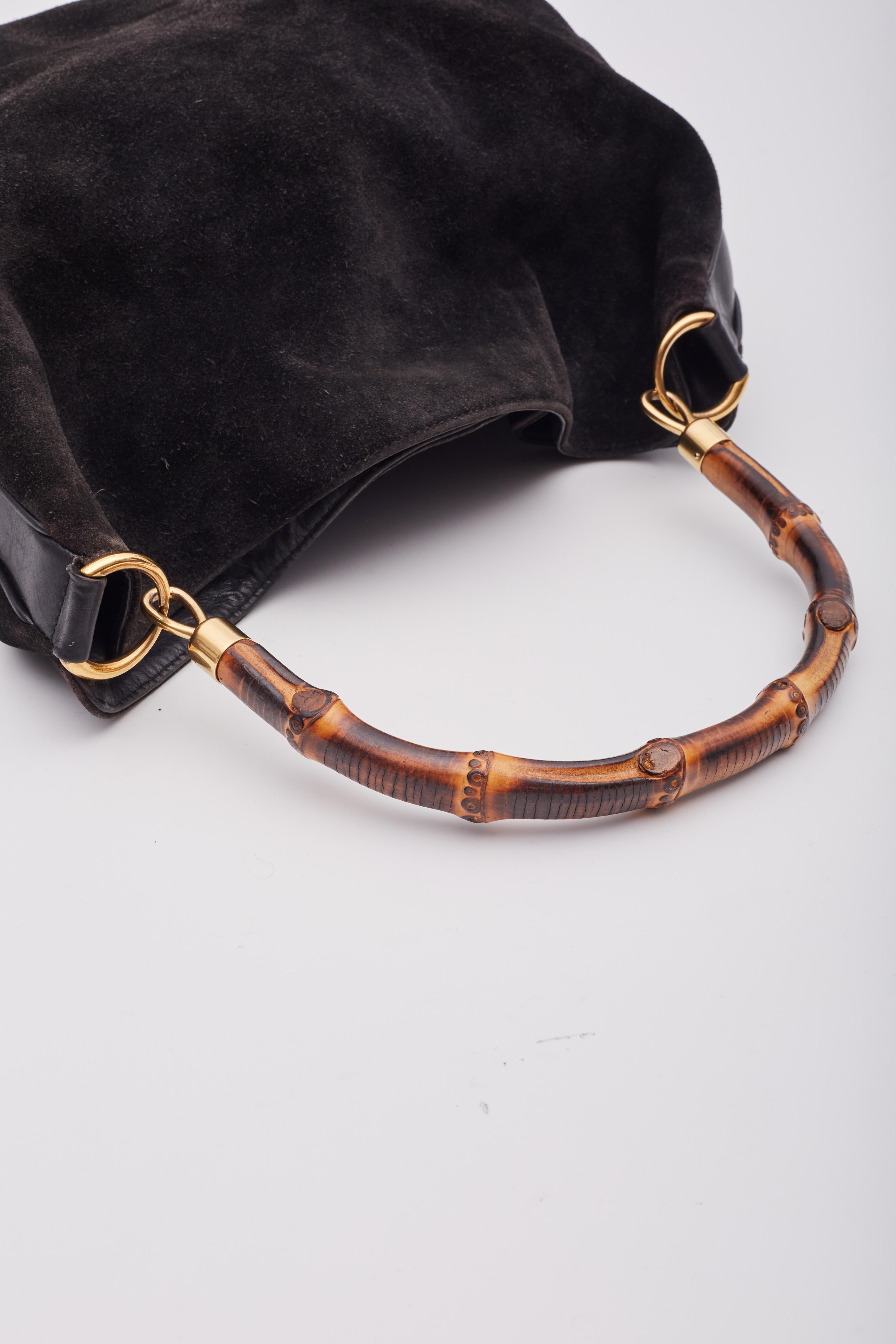 Gucci Vintage Suede Black Bamboo Hobo Bag 6