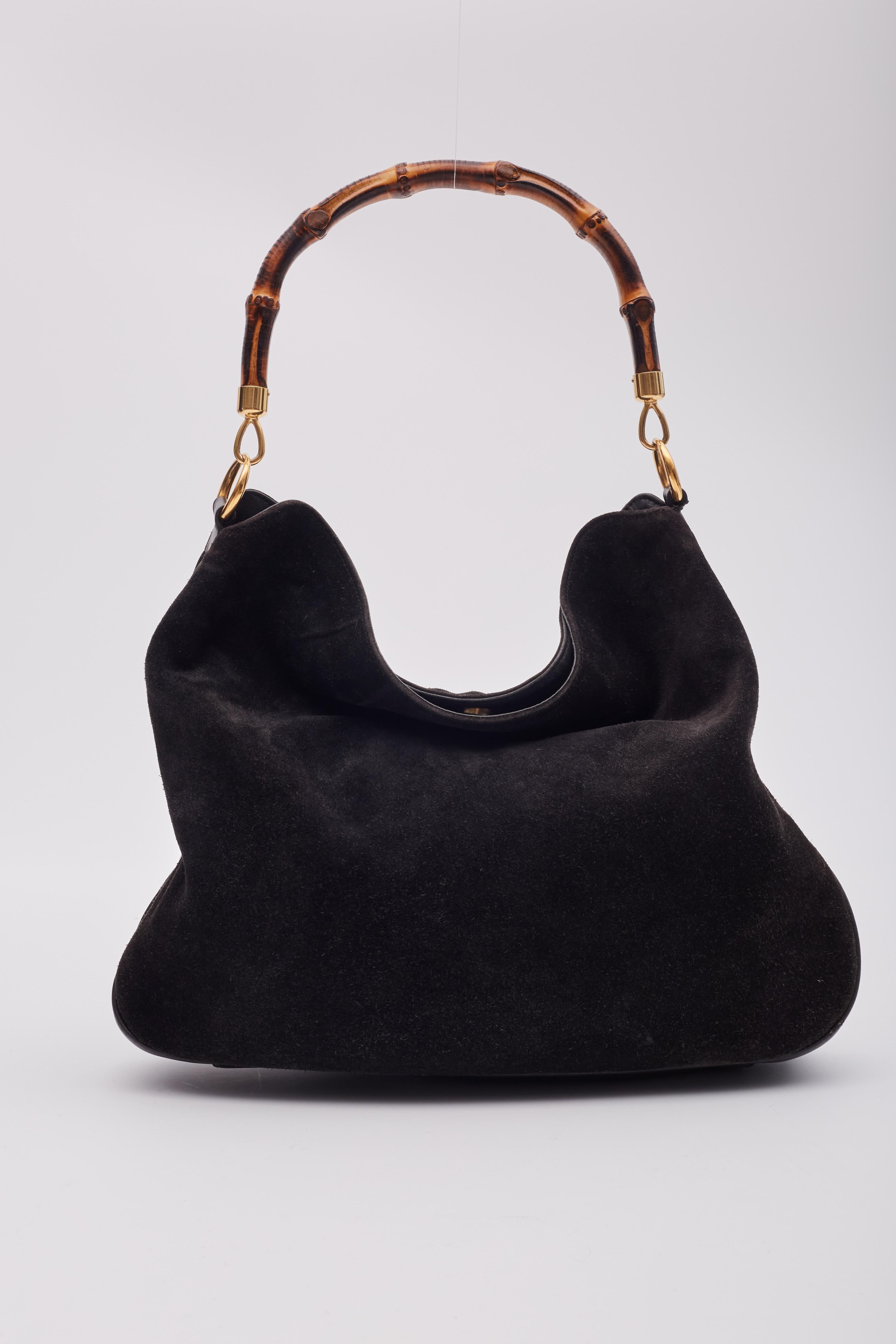 Gucci Vintage Suede Black Bamboo Hobo Bag 1