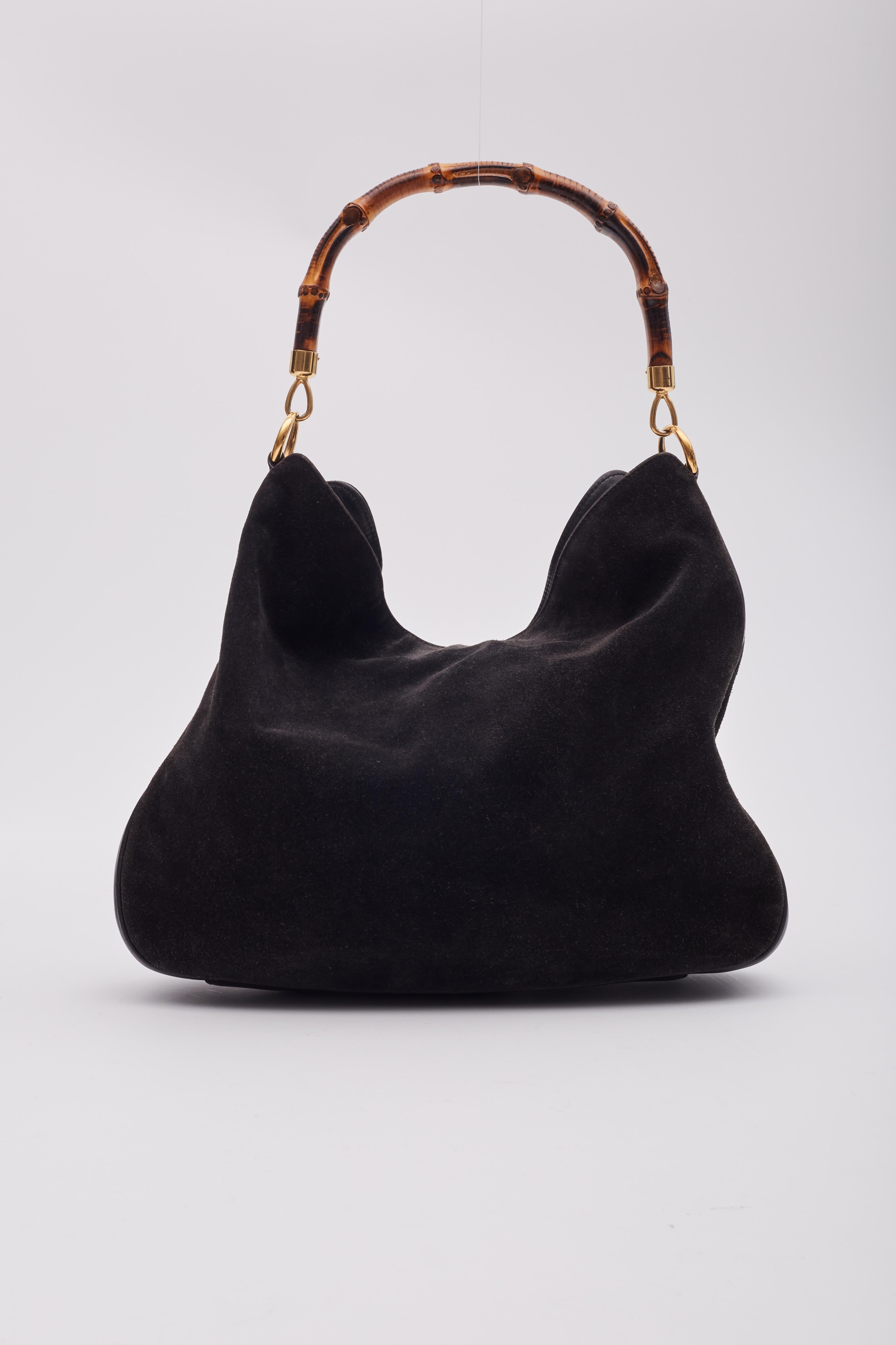 Gucci Vintage Suede Black Bamboo Hobo Bag 2