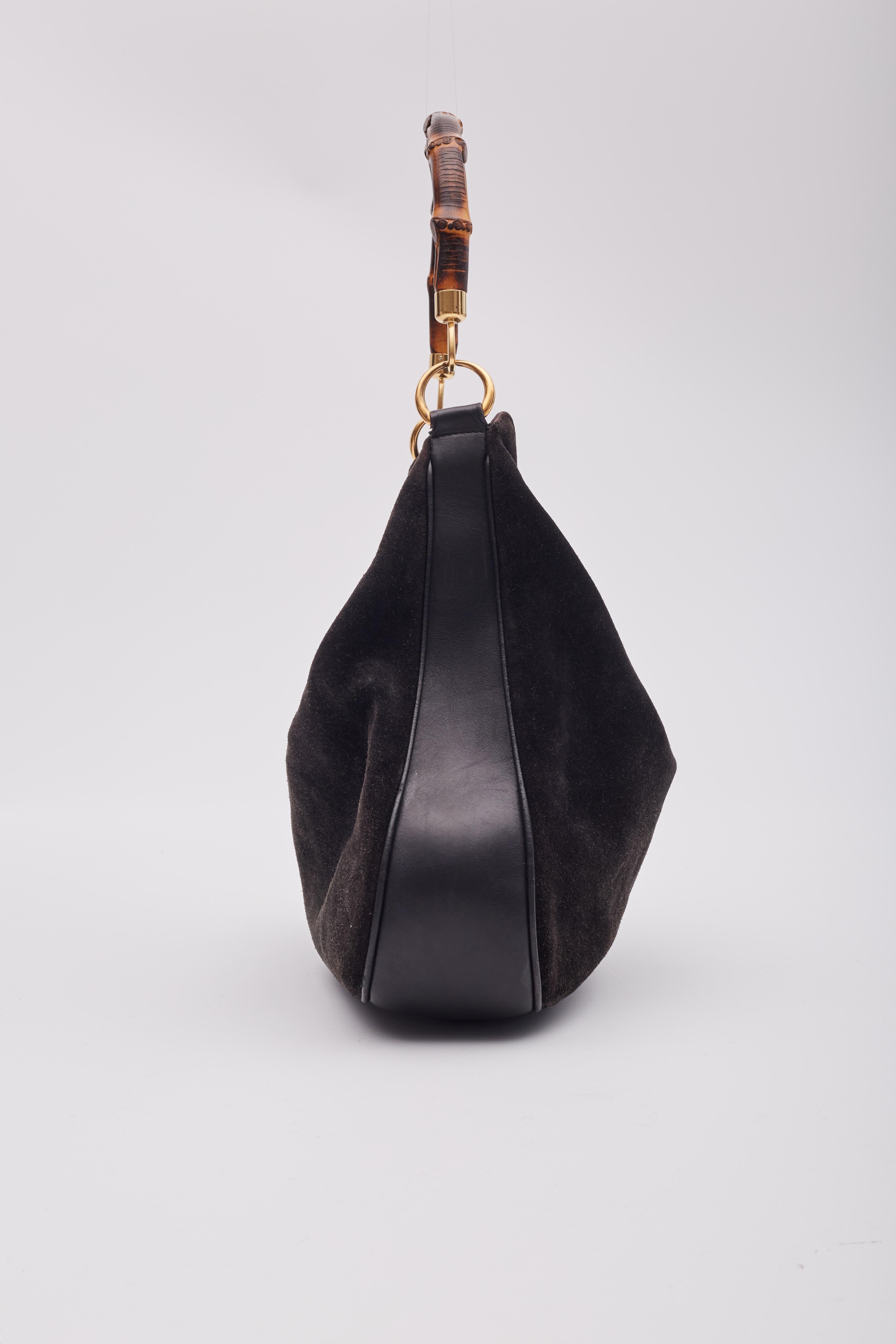 Gucci Vintage Suede Black Bamboo Hobo Bag 3