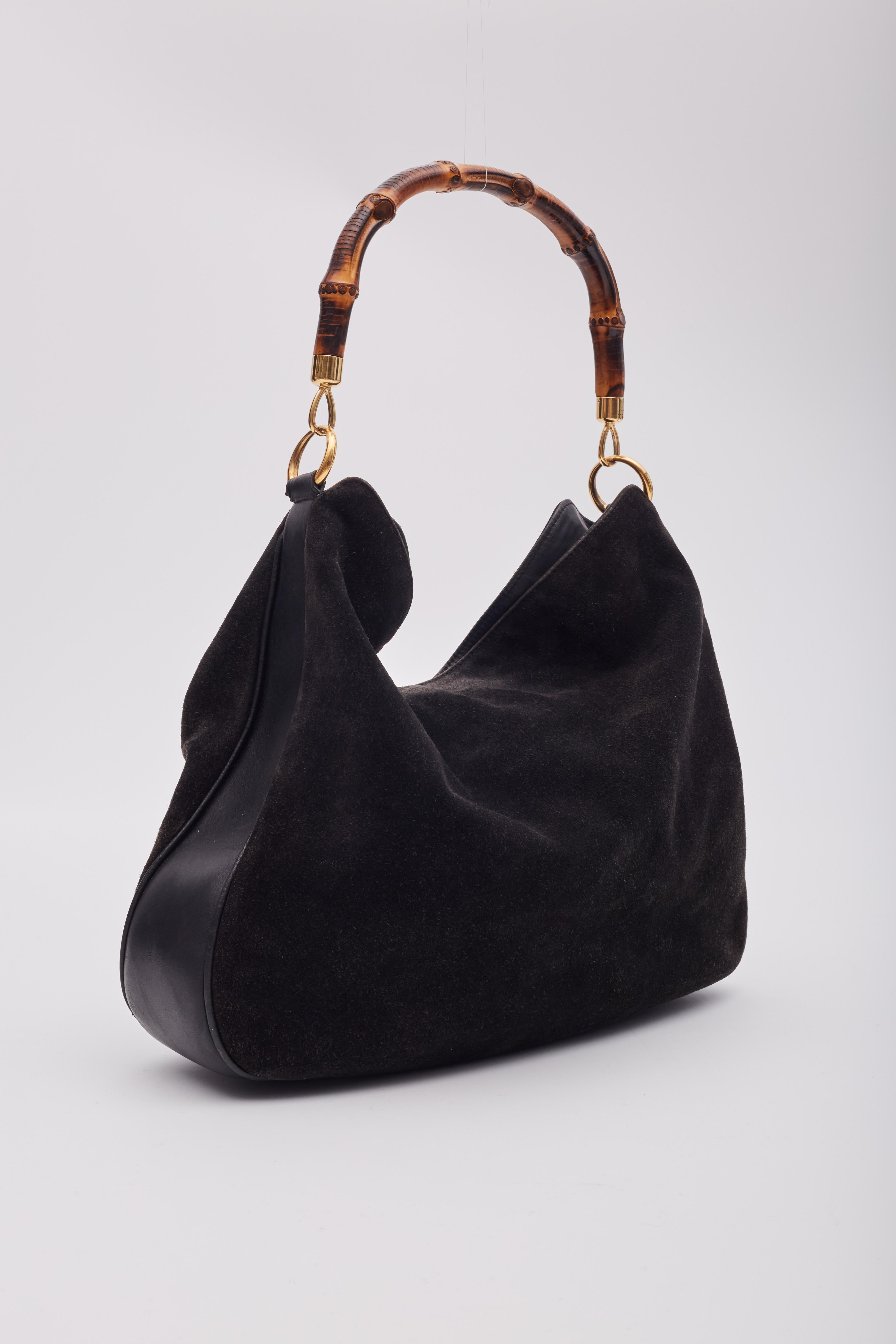 Gucci Vintage Suede Black Bamboo Hobo Bag 4