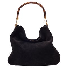 Gucci Vintage Suede Black Bamboo Hobo Bag