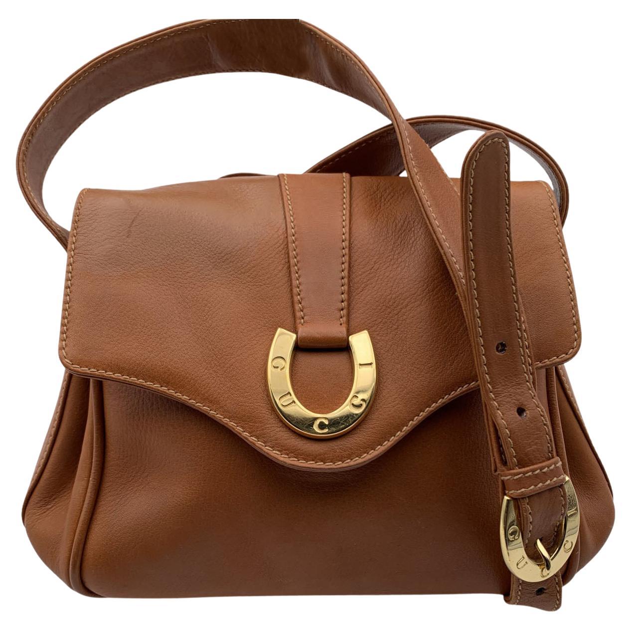 Gucci Vintage Tan Beige Leather Horse Shoe Shoulder Bag