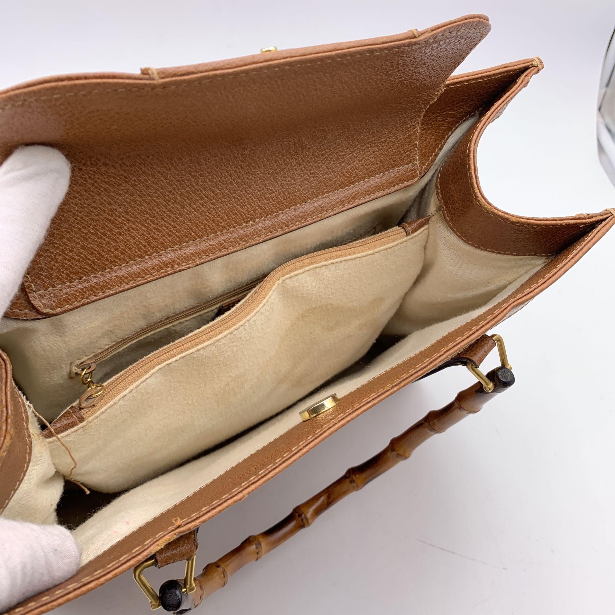 Gucci Vintage Tan Brown Leather Bamboo Princess Diana Tote Bag 1