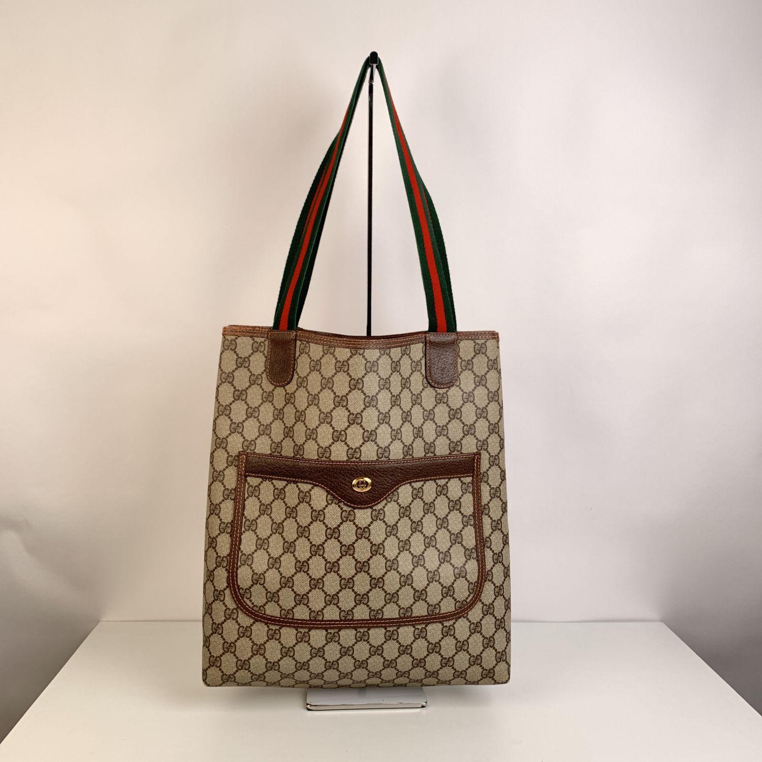 Gucci Vintage Tan GG Monogram Canvas Shopping Bag Tote 4