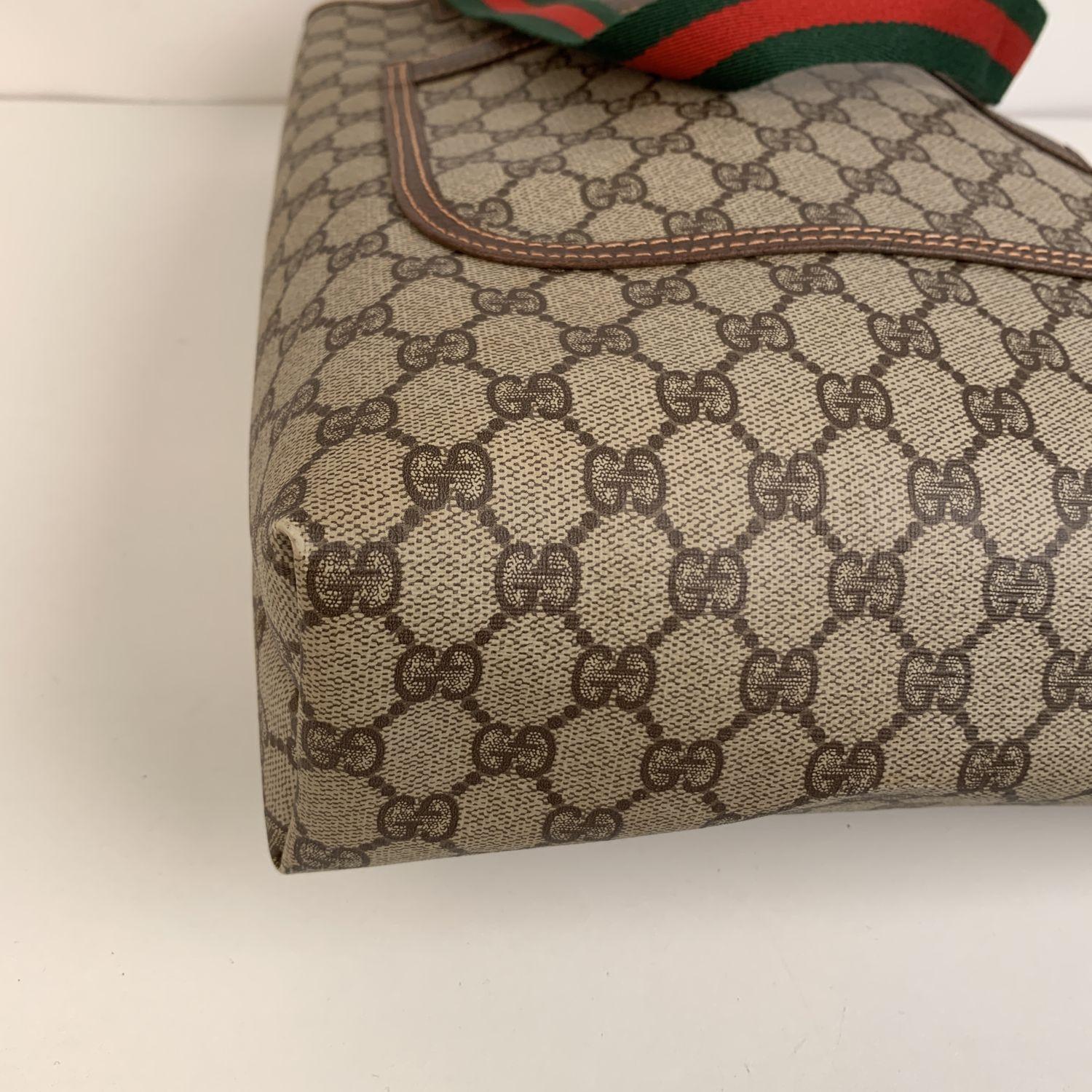 Gucci Vintage Tan GG Monogram Canvas Shopping Bag Tote In Excellent Condition In Rome, Rome