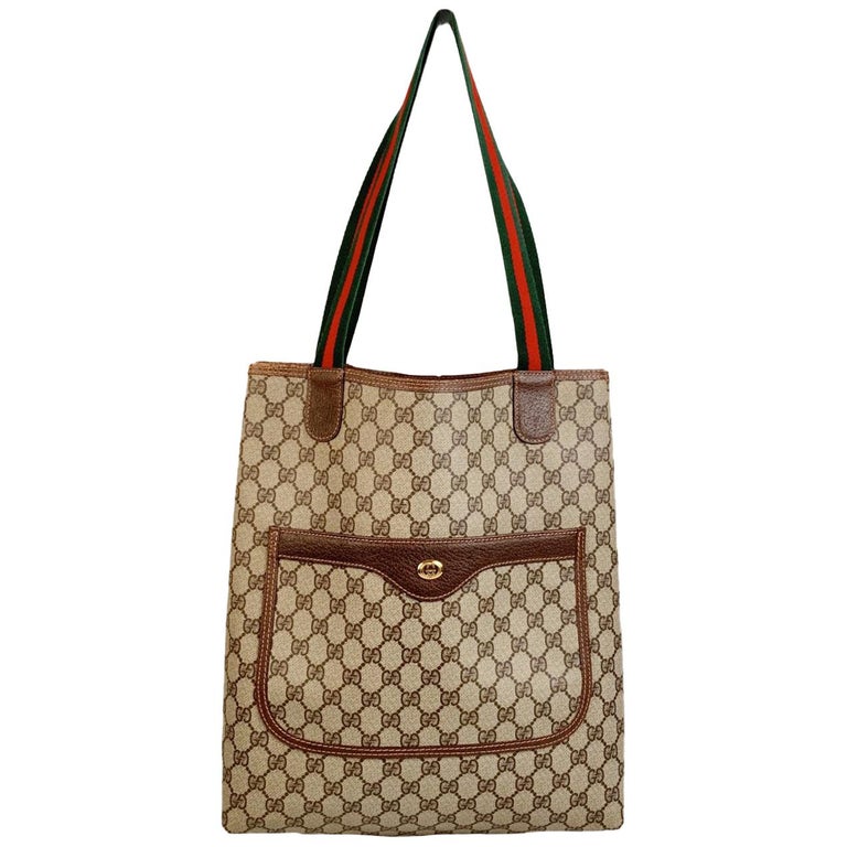 Gucci Vintage Tan GG Monogram Canvas Shopping Bag Tote at 1stDibs gucci cap brown