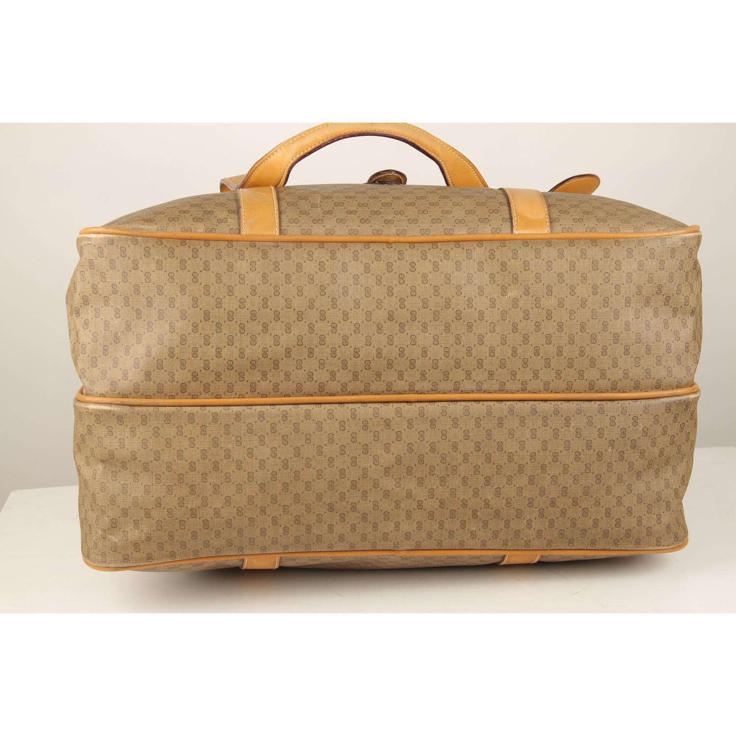 Gucci Vintage Tan GG Monogram Canvas Suitcase Travel Bag 5