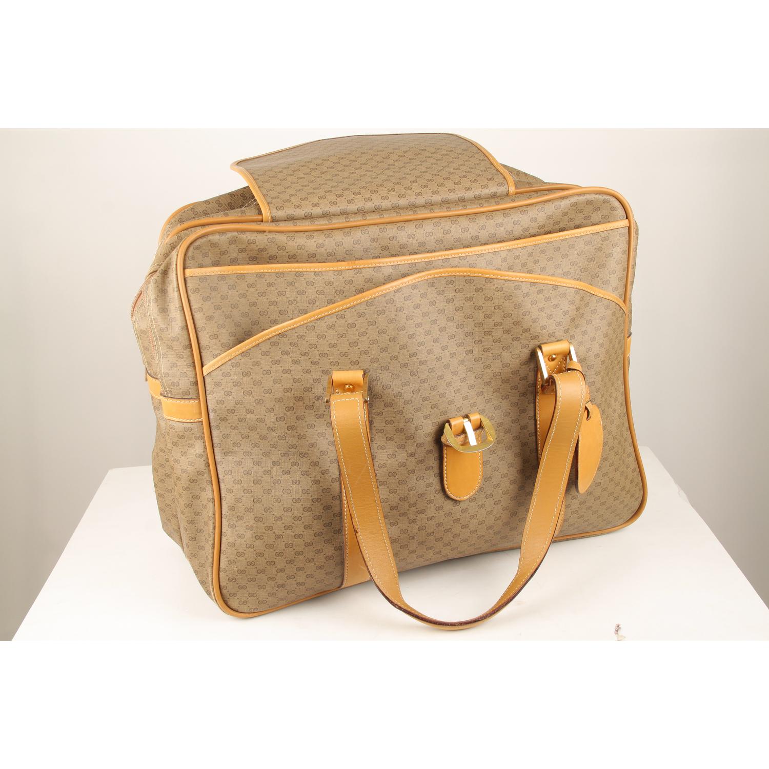 Gucci Vintage Tan GG Monogram Canvas Suitcase Travel Bag 10