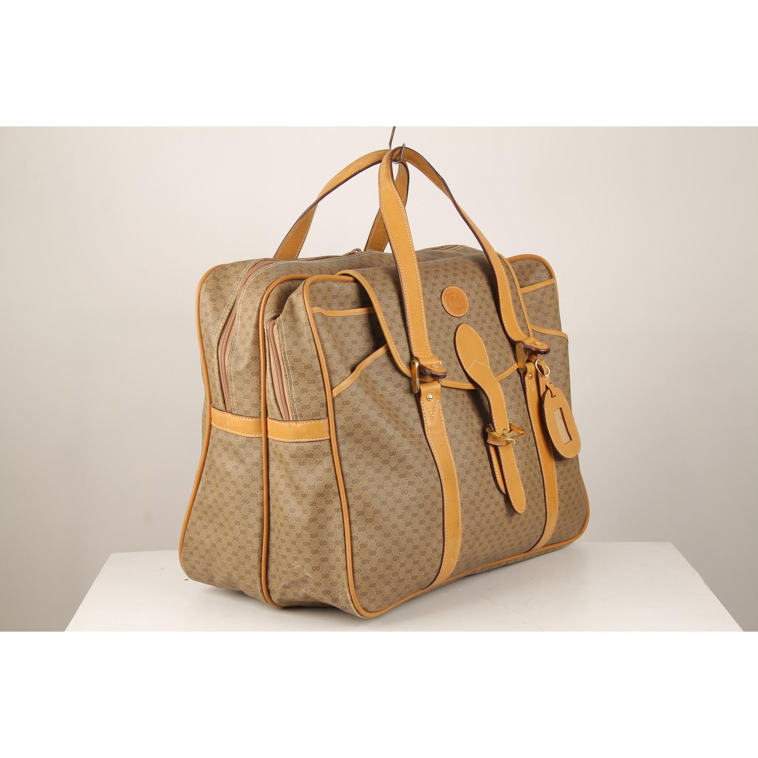 Brown Gucci Vintage Tan GG Monogram Canvas Suitcase Travel Bag